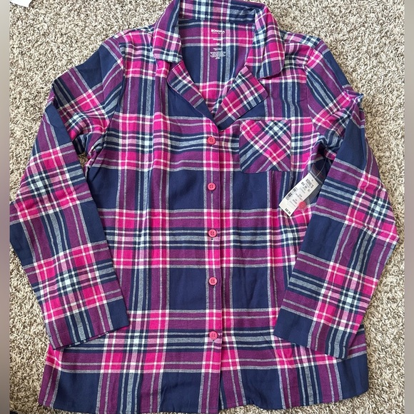 New Women's Sonoma Flannel PJ Set in Pink & Navy Plaid 100%Cotton - Picture 2 of 5